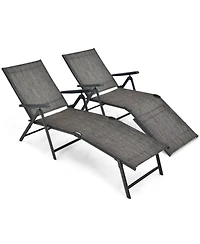 Sugift 2 Pieces Foldable Chaise Lounge Chair with 2-Position Footrest-Gray