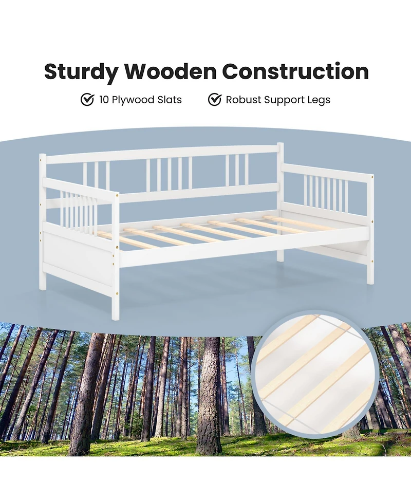 Sugift Twin Size Wooden Slats Daybed Bed with Rails-White