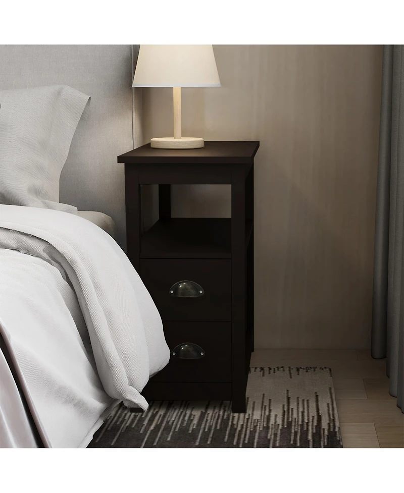 Compact End Table Nightstand – Narrow Bedside Table with Drawers & Shelf for Bedroom or Sofa Side