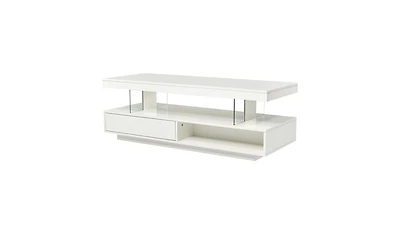 Contemporary Led Coffee Table – Lighted Center Table with Storage Drawers & Shelves for Home Interiors
