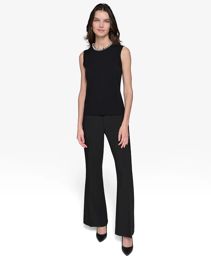 Karl Lagerfeld Paris Women's Embellished-Neck Sleeveless Knit Top