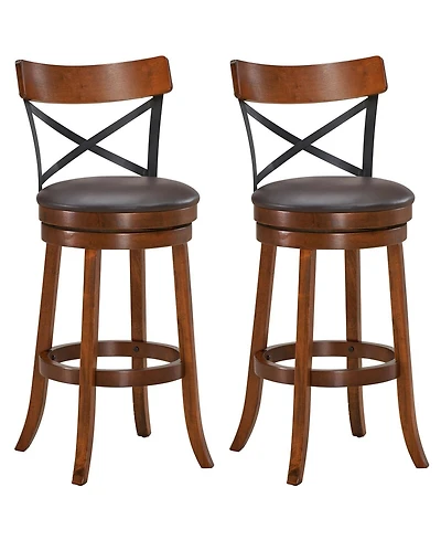 Sugift Set of 2 Bar Stools 360-Degree Swivel Dining Bar Chairs with Rubber Wood Legs-29.5 inch