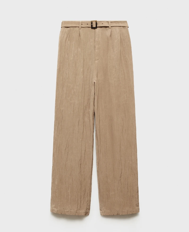 Mango Women's Belt Detail Textured Pants