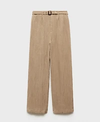 Mango Women's Belt Detail Textured Pants