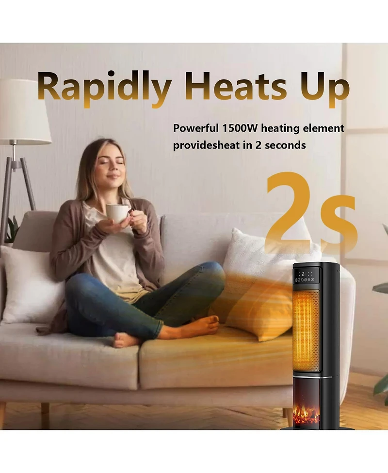 Sugift 1500W Oscillating Ceramic Tower Electric Space Heater with Remote Control