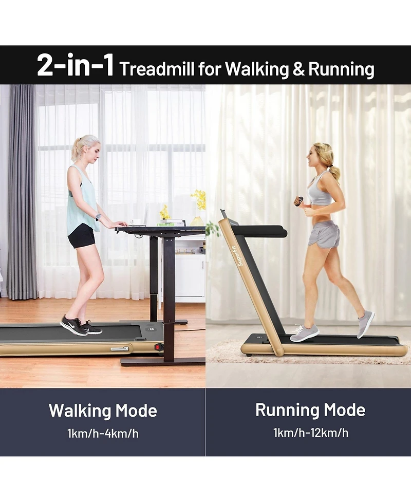 Hongge 2-in-1 Electric Motorized Health and Fitness Folding Treadmill with Dual Display and Speaker-Yellow