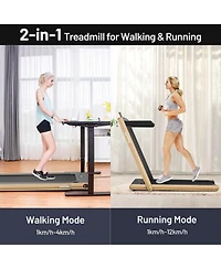 Hongge 2-in-1 Electric Motorized Health and Fitness Folding Treadmill with Dual Display and Speaker-Yellow