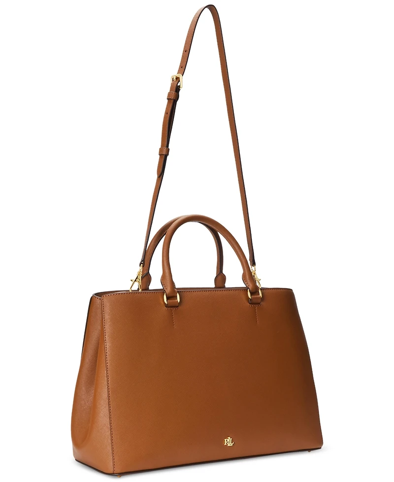 Lauren Ralph Crosshatch Leather Large Hanna Satchel