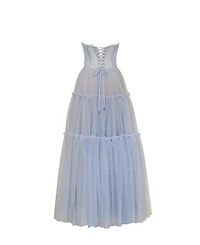 Milla Women's Cloudy Blue Tulle Maxi Dress With Ruffled Skirt