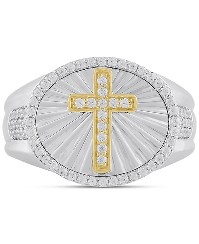 Men's Diamond Cross Oval Ring (1/2 ct. t.w.) in Sterling Silver & 18k Yellow Gold-Plated Sterling Silver