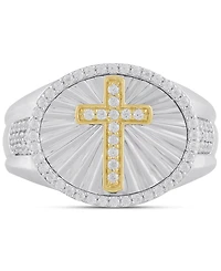 Men's Diamond Cross Oval Ring (1/2 ct. t.w.) in Sterling Silver & 18k Yellow Gold-Plated Sterling Silver