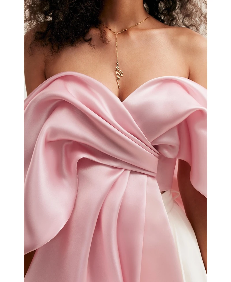 Milla Women's Pink Organza Off-Shoulder Blouse With Mergue Flounces