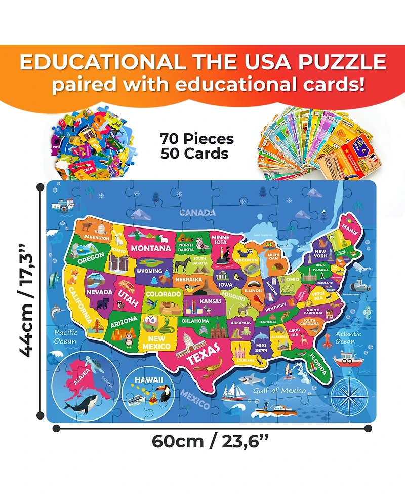 Quokka 70 Pcs Jigsaw Puzzles for Kids Ages 4-6 - 400+ Facts on 50 Flashcards