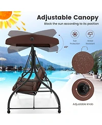 Sugift 3 Seat Outdoor Porch Swing with Adjustable Canopy-Coffee