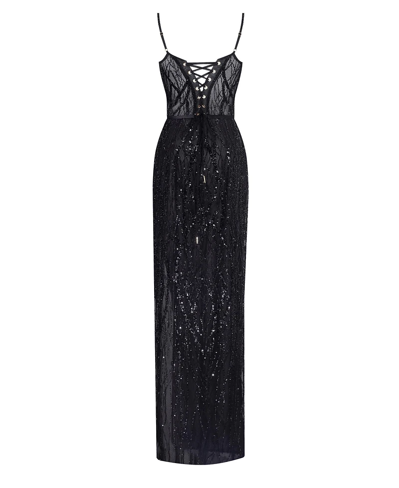 Milla Women's Astonishg Sequed Maxi Gown On Spaghetti Straps