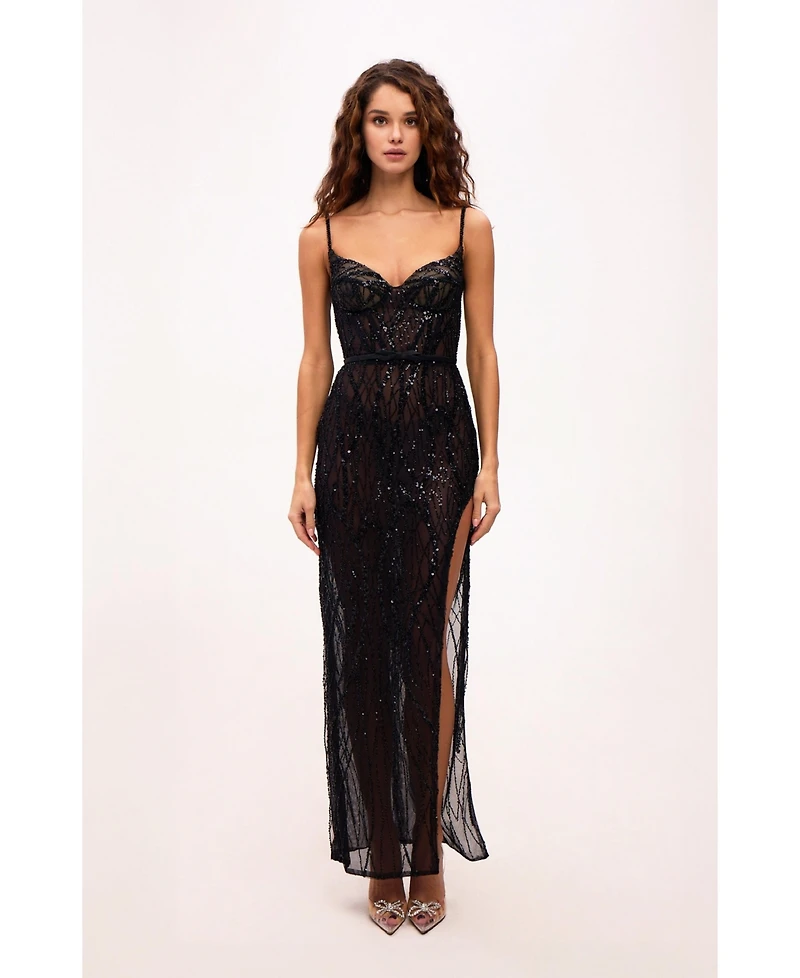 Milla Women's Astonishg Sequed Maxi Gown On Spaghetti Straps