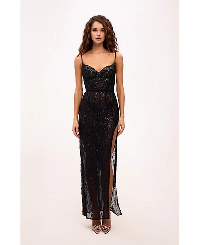 Milla Women's Astonishg Sequed Maxi Gown On Spaghetti Straps