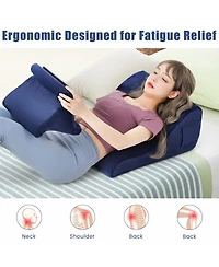 Sugift Bed Wedge Pillow with Tablet Pillow Stand and Side Pockets-Navy