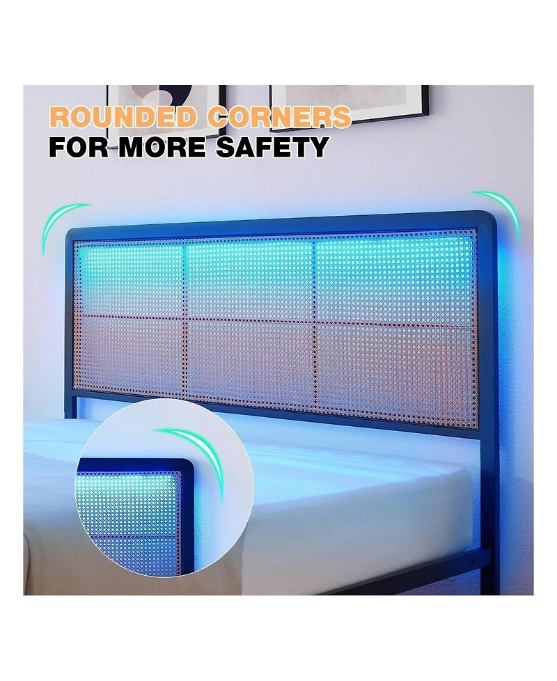 gaomon Rattan Bed Frame With Headboard And Footboard, Heavy Duty Metal Platform Storage, Easy Assembly, No Box Spring Needed, Mattress