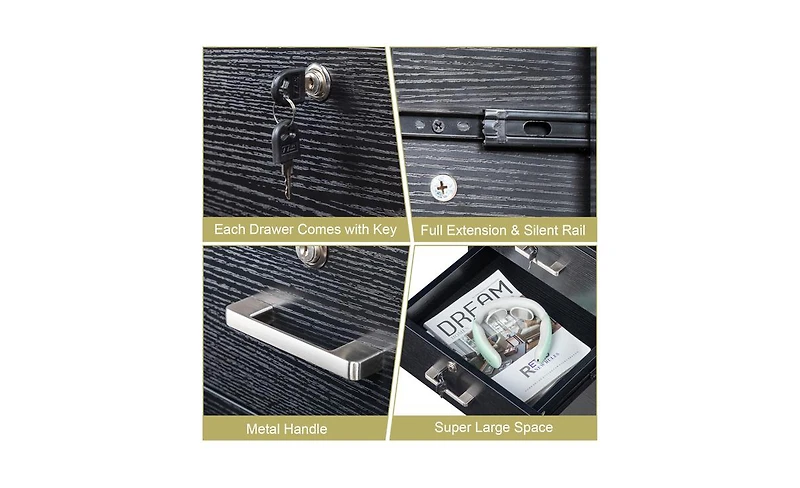 Slickblue Fch Wood Grain Filing Cabinet with Three Drawers, Made of Durable Density Board for Office Organization