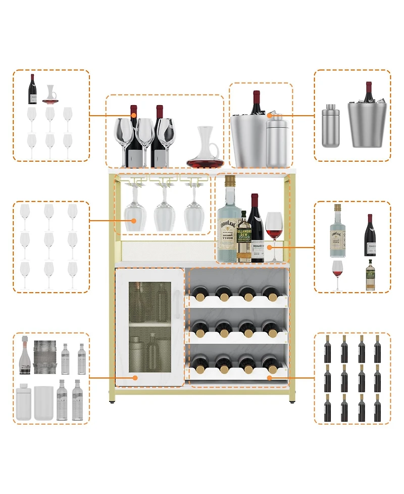 gaomon Wine Bar Cabinet with Detachable Wine Rack, Bar Rack Cabinet with Glass Holder and 1 Drawer, Mesh Door