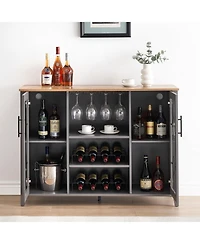 gaomon Wine Bar Cabinet with Led Light,Home Coffee Cabinet with Wine and Glass Rack,Kitchen Buffet Sideboard with Storage,Dark Grey
