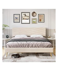 gaomon Full/Queen/King Upholstered Bed Frame, Velvet Frame Queen With Adjustable Headboard, Platform And Noise-Free, No