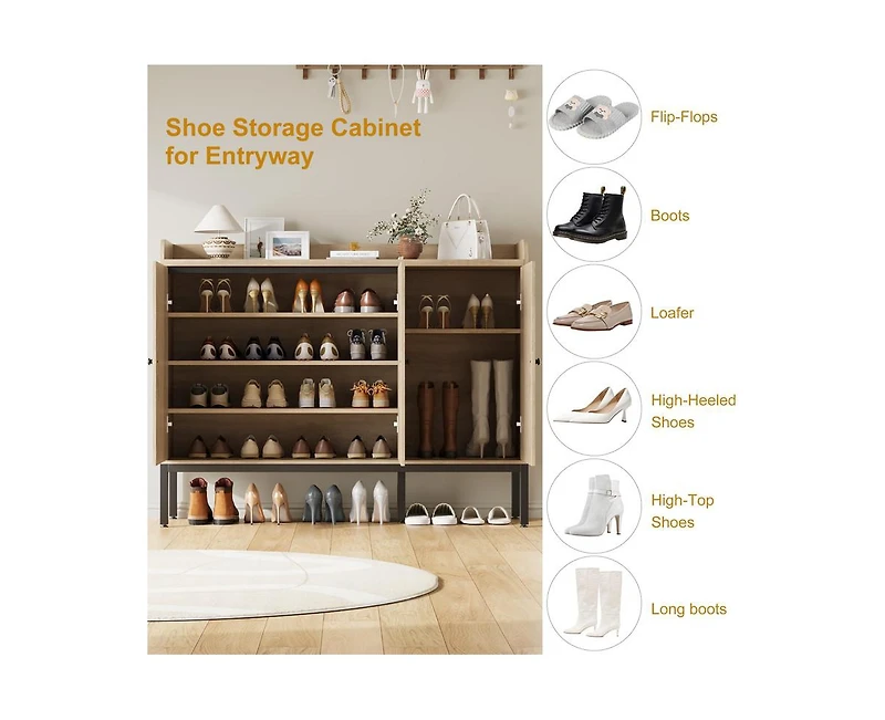 gaomon Shoe Cabinet with 3 Rattan Doors, 7-Tier Shoe Storage Cabinet with Adjustable Shelves, Freestanding Shoe Storage Organizer for Entryway, Hallwa