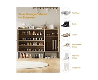 gaomon Shoe Cabinet with 3 Rattan Doors, 7-Tier Shoe Storage Cabinet with Adjustable Shelves, Freestanding Shoe Storage Organizer for Entryway, Hallwa