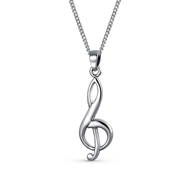 Bling Jewelry Simple Classic Singer Musician Teacher Student Treble Clef Music Note Pendant Necklace .925 Sterling Silver With Chain