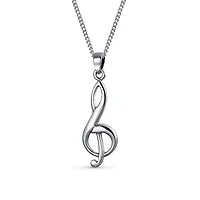 Bling Jewelry Simple Classic Singer Musician Teacher Student Treble Clef Music Note Pendant Necklace .925 Sterling Silver With Chain