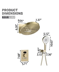 Mondawe Brushed Gold 3-Functiom Shower Faucet System Set with 12Inch Showe Head (Rough-in Value Included)