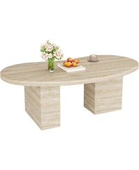 Tribesigns 45.28" Oval Coffee Table for Living Room, Large Modern Coffee Table, All-Wood Center Table with Asymmetric Pedestal Legs, Oak