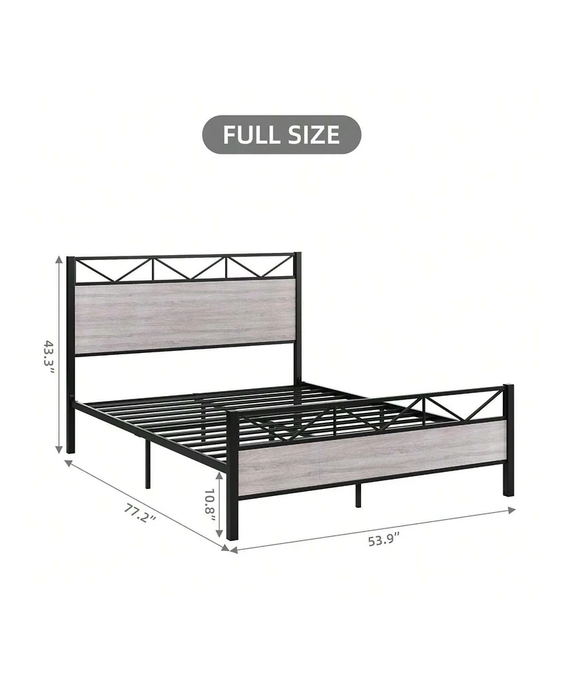 gaomon Metal Bed Frame with Wood Headboard & Footboard, Noise-Free, Easy Assembly, No Box Spring Needed