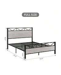 gaomon Metal Bed Frame with Wood Headboard & Footboard, Noise-Free, Easy Assembly, No Box Spring Needed