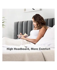 gaomon Platform Bed Frame With Adjustable Velvet Upholstered Headboard, Mattress Foundation With Wooden Slat Support, No Box Spring Needed