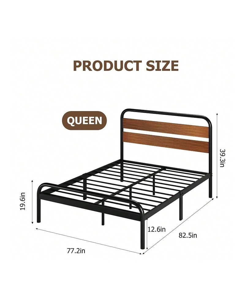 gaomon Senfot Queen/King Size Platform Bed Frame With Wood Headboard, Heavy Duty Metal Slat Support, Noise Free Design Mattress Foundation, Easy Insta