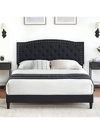 gaomon Upholstered Bed Frame With Height-Adjustable Headboard, Linen Platform Bed Frame Mattress Foundation