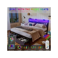 gaomon Full Size Bed Frame With Storage Headboard, 2 Drawers, Charging Station Led Upholstered Bed Frame, No Box Spring Needed Platform Bed Frame For