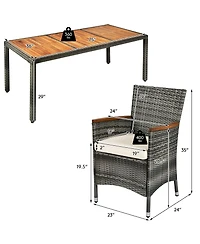 Gouun 9 Pieces Rattan Patio Dining Set with Acacia Wood Table and Cushioned Chair