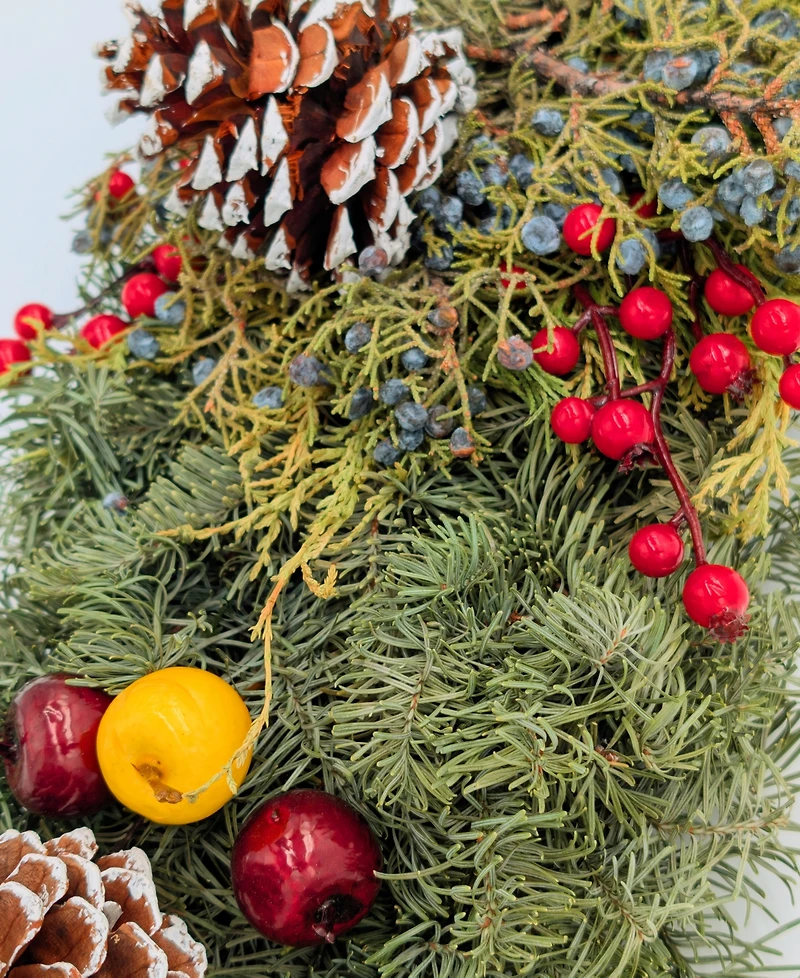 International Christmas Innovation Fresh Noble Fir Berried Juniper Centerpiece with Faux Berries and Faux Apples