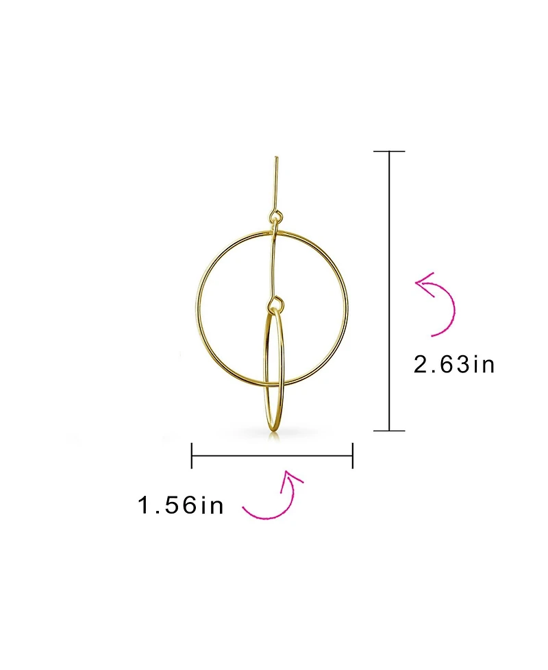 Bling Jewelry Minimalist Geometric Round Thin One Two Open Interlocking Circle Dangle Earrings .925 Sterling Silver 2.5 Inch Diameter