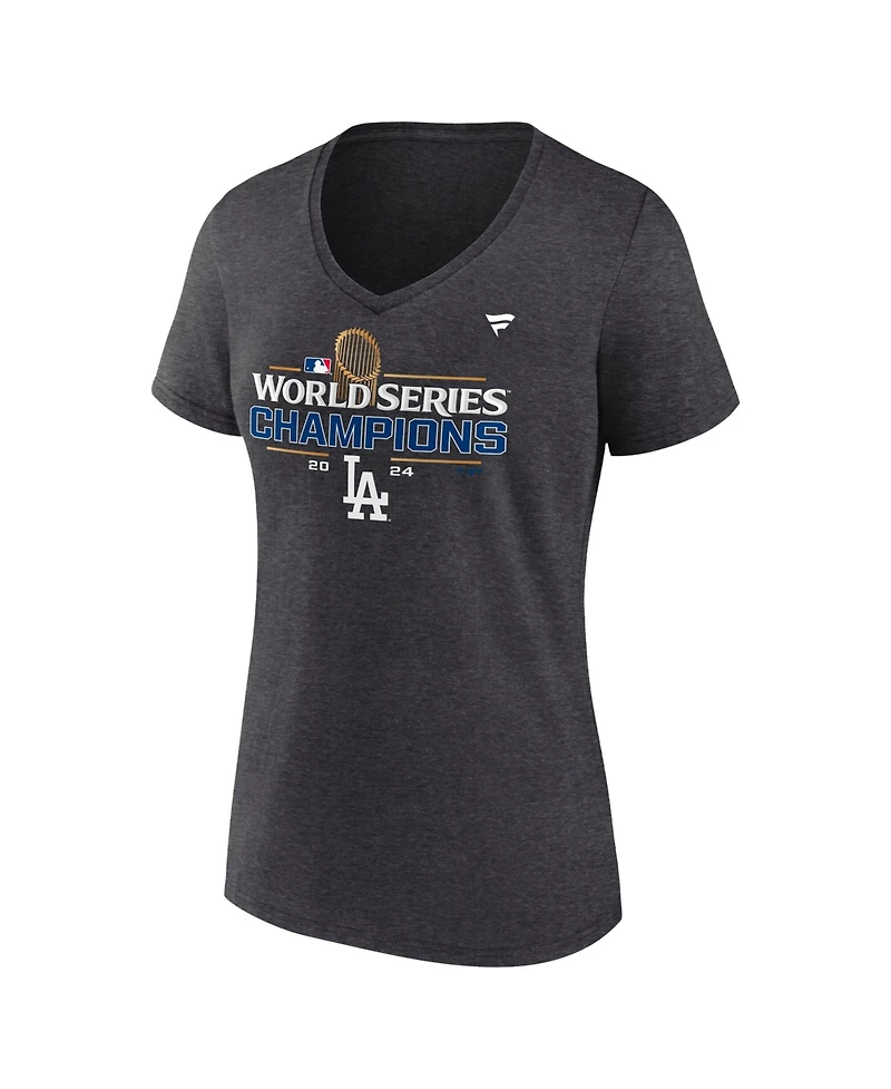 Fanatics Women's Heather Charcoal Los Angeles Dodgers 2024 World Series Champions Locker Room T-Shirt