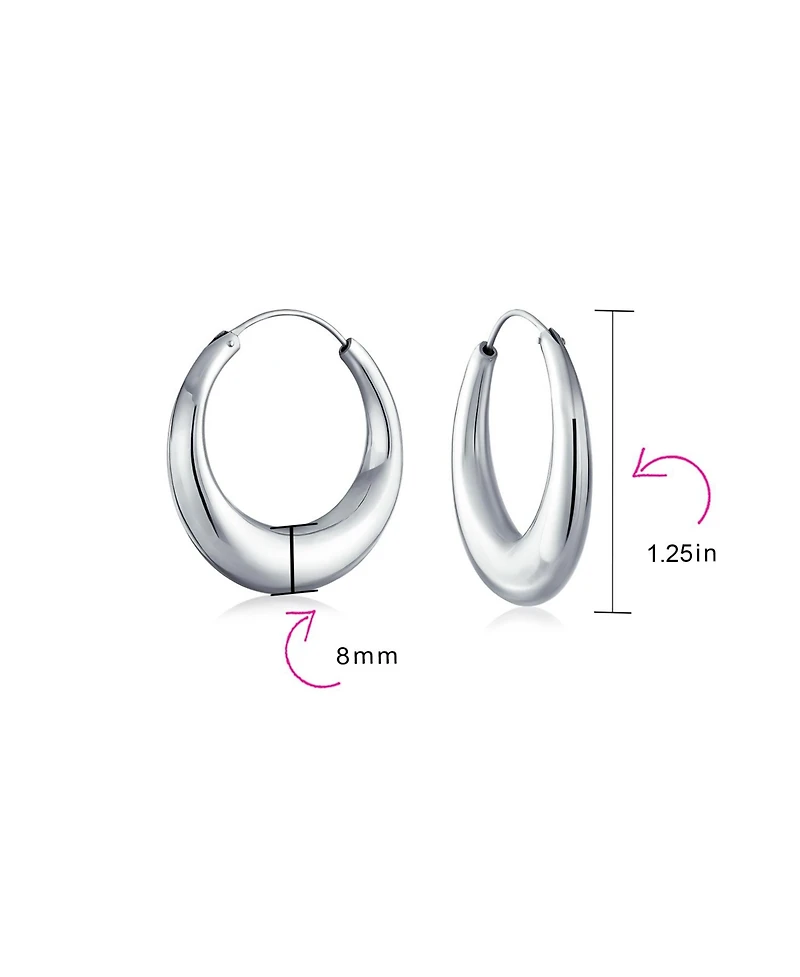 Simple Plain Circle Crescent Tapered Tube Hollow Puff Tube Round Hoop Earrings .925 Sterling Silver Endless 1.25 Inch
