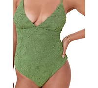 Women's Lanikai Textured Floral V-Neck One-Piece Swimsuit