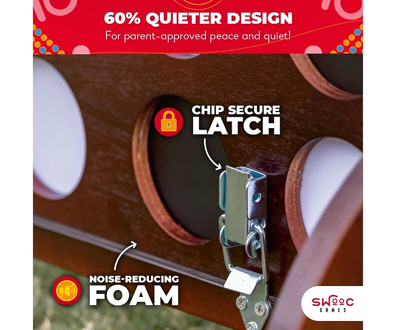 Swooc - Giant Four in a Row (All Weather) Outdoor Game w/ Carrying Case - Noise Reducing - 60% Quieter - Giant Connect - 4 Game