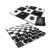 2-in-1 Premium Giant Checkers & Tic Tac Toe Game (4ft x 4ft) | Checkerboard High Density Eva Foam Mat & Pieces w/ Bag