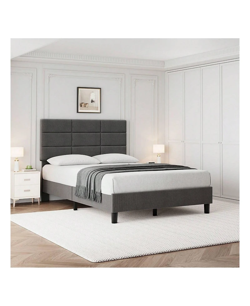 gaomon Platform Bed Frame, Linen Upholstered Bed Frame, Wooden Slats Support, No Box Spring Needed