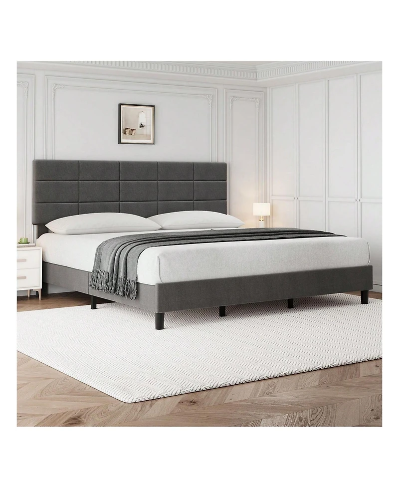gaomon Platform Bed Frame, Linen Upholstered Bed Frame, Wooden Slats Support, No Box Spring Needed