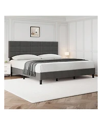 gaomon Platform Bed Frame, Linen Upholstered Bed Frame, Wooden Slats Support, No Box Spring Needed